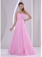 Long Pink One Shoulder Pleat Dama Dress For Quinceanera