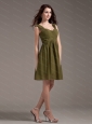 Olive Green Straps Chiffon Short Dama Dress