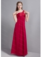 One Shoulder Wine Red Chiffon Dama Dress