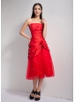 Red Strapless Tea-length Dama Dress 2013