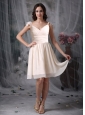 Short Off White V-neck Chiffon Ruch Dama Dresses for 2013