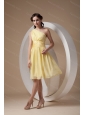 Yellow Short One Shoulder Chiffon Ruch Dama Dresses On Sale