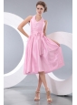 Baby Pink Halter Short Beaded Dama Dress With Bowknot