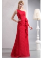 One Shoulder Red Chiffon Ruch Dama Dress For Quinceanera