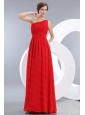 One Shoulder Red Empire Designer Dama Dress