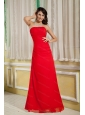 Red Column Strapless Chiffon Ruch Dama Dress On Sale