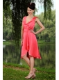 Ruch V-neck Coral Red Empire Dama Dress for 2013
