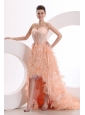 A-line Sweetheart Watermelon High-low Ruffles Organza Prom Dress with Lace Up