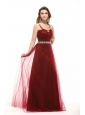 Inexpensive Empire Square Tulle 2014 Long Prom Dress with Beading
