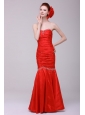 Mermaid Sweetheart Floor-length Beading Red Prom Dress with Lace Up