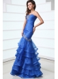 Sexy Blue Mermaid Sweetheart Floor-length Organza 2014 Spring Prom Dress with Beading