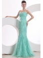 Sexy Mermaid Sweetheart Apple Green Embroidery Prom Dress with Tulle Brush Train