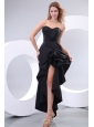 Black Column Sweetheart Ruching High Slit Prom Dress