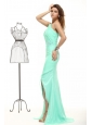 Column Apple Green High Slit One Shoulder Chiffon Beading Prom Dress
