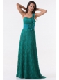 Column One Shoulder Lace Bow Floor-length Turquoise Prom Dress