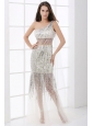 Column Silver One Shoulder Sequin Floor-length Prom Dress