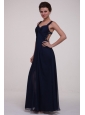 Navy Blue Empire Straps Prom Dress with Beading and Ruching
