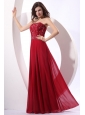 Strapless Beaded Decorate Floor-length Wine Red Prom Dress