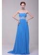 Teal Strapless Empire Chiffon Appliques Prom Dress with Brush Train