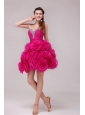 A-line Hot Pink Sweetheart Knee-length Hand Made Flowers Prom Dress