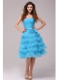 Baby Blue Princess Strapless Ruffled Layers Bow Prom Dress