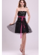 Black Strapless Prom Dress with Pink Sash and Sequins
