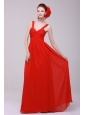 Cheap Straps Red Empire Prom Dress with Chiffon Floor-length