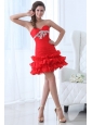 Red Short Prom Dress with Sweetheart Beaded Mini-length