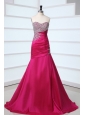 Side Zipper Beaded Sweetheart Mermaid Prom Dress in Hot Pink