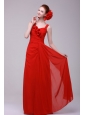 Simple Red Straps Empire Prom Dress with Flowers Chiffon