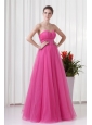 A-line Tulle Sweetheart Hot Pink Ruching Long Prom Dress