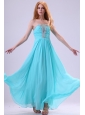 Aqua Blue Chiffon Strapless Empire Prom Dress with Beading