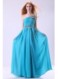 Blue Empire Appliques One Shoulder Beading Chiffon 2014 Prom Dress