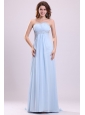 Blue Empire Strapless Brush Train Beading Chiffon Prom Dress with Backless