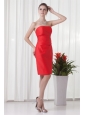 Column Strapless Mini-length Red Ruching Taffeta Prom Dress