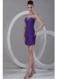 Column Sweetheart Mini-length Purple Chiffon Prom Dress with Beading