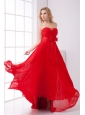 Elegant Strapless Red Empire Pleat Chiffon Prom Dress with Bowknot