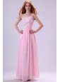 Pretty Empire One Shoulder Floor-length Pink Beading Chiffon Prom Dress