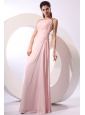 Baby Pink Empire One Shoulder Beaded Prom Dress with Ruches