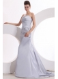 Beautiful Column Strapless Grey Brush Train Lace up Prom Dress with Beading