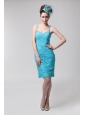 Blue Straps Column Side Zippe Chiffon Knee-length Ruching Prom Dress