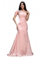 Column Baby Pink One Shoulder Beading and Ruching  Prom Dress