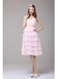 Cute Princess Baby Pink V-neck Ruffled Layers Ruching Prom Dress
