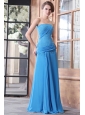 Empire Blue Strapless Beading and Ruchng Chiffon High Slit Long Prom Dress