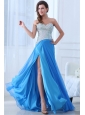 Empire Blue Sweetheart Beading High Slit Chiffon Prom Dress