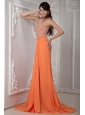 Empire Orange Scoop Beading Chiffon Brush Train Prom Dress