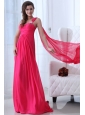 Empire Straps Hot Pink Beading and Ruching Chiffon Prom Dress