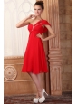 Low Price Empire One Shoulder Red Prom Dress with Beading