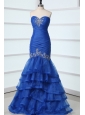Sexy Mermaid Sweetheart Beading Organza Blue Prom Dress