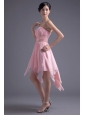 A-line Strapless High-low Pink Beading Chiffon Prom Dress